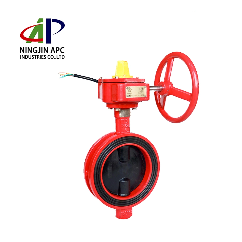 Fire Protection UL FM Approved Red Wafer Butterfly Valve with Signal Gearbox 12"